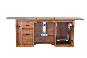 Flat Ridge Furniture 165A Sewing Cabinet with Serger and Extensions. Open, serger table stored. Amish Furniture.