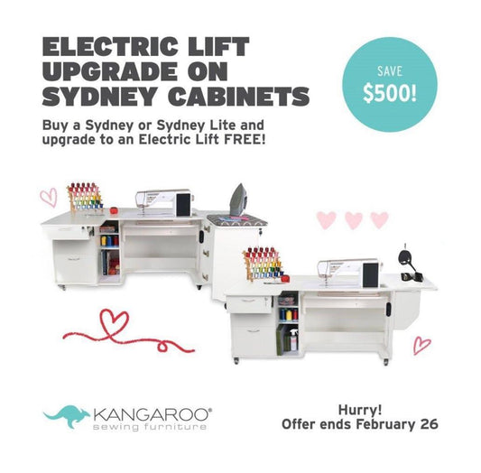 Sydney Hydraulic XL Sewing Cabinet ***Free Upgrade to Electric Lift Through February 26th***