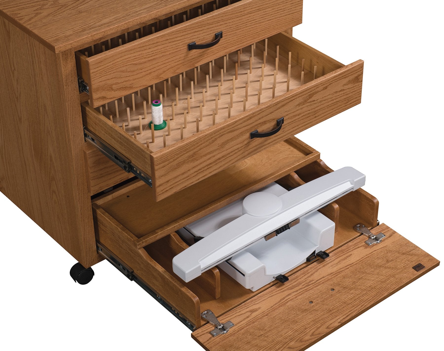 Timberside Woodworking 116-EB Embroidery Caddy Open Drawer Detail