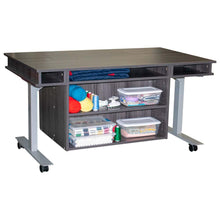 Horn 9000 New heights Adjustable sewing cabinet grey, back view with shelves