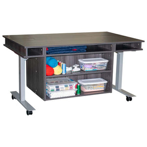 Horn 9000 New heights Adjustable sewing cabinet grey, back view with shelves