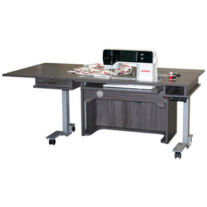 Horn 9100 New Heights Adjustable Sewing Table in grey, front right view.