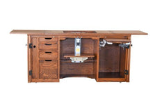 Flat Ridge Furniture 165A Sewing Cabinet with Serger and Extensions. Serger table up. Amish sewing Furniture