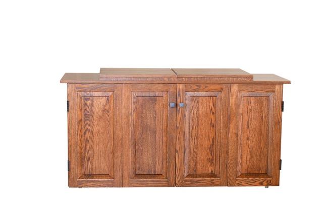 Flat Ridge Furniture 165A Sewing Cabinet with Serger and Extensions. closed. amish sewing furniture.
