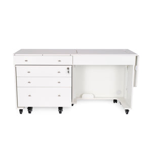 Kangaroo and Joey II Sewing Cabinet with Three Drawers with new right drop leaf in ash white