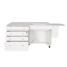 Kangaroo and Joey II Sewing Cabinet with Three Drawers with new right drop leaf in ash white open