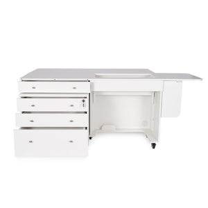 Kangaroo and Joey II Sewing Cabinet with Three Drawers with new right drop leaf in ash white open
